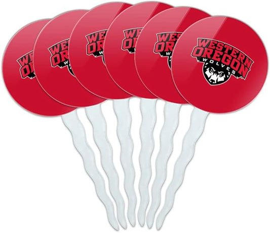 Western Oregon University Primary Logo Cupcake Picks Toppers Decoration Set of 6