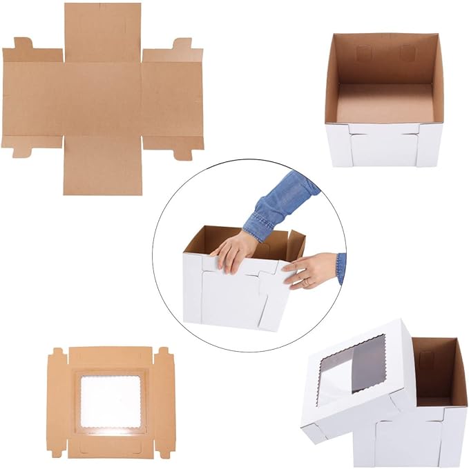 Tall Cake Boxes for Tier Cakes,8X8X10 Inch [4Pack ] Thick Sturdy Cake Box with Window,White Cake Carrier, Disposable Cake Containers