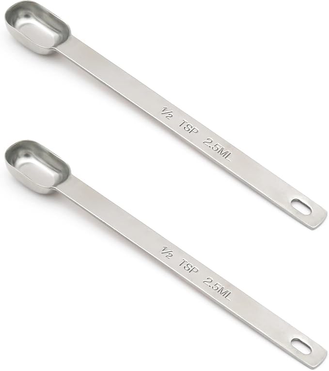 2PCS 1/2tsp (1/6tbsp, 2.5ml) Single Measuring Spoon, Stainless Steel Long Handle Individual Teaspoons Only