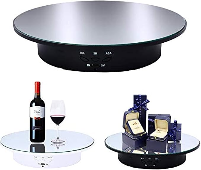 JAYEGT Motorized Rotating Display Stand, 7.87inch /17.6lbs Load, 360 Degree Electric Rotating Turntable for Photography Products, Jewelry, Cake,3D Model , Mirror Cover (Black, 7.87inch/Button Control)