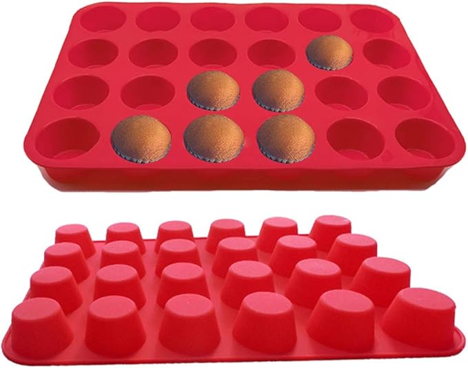 Qtopun Silicone Mini Muffin Pan, 4 Pack 24 Cups Silicone Mold Cups Baking Pan, Silicone Muffin Tins Baking Moulds-Red