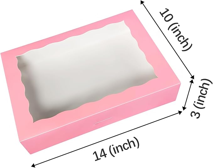 8-PACK Pink Pastry Bakery Box 14x10x3inch,Large Donuts,Muffins,Cookies Boxes with PVC Window - Auto-Pop up Paper Box Nature Cardboard Take Out Container,Pack of 8