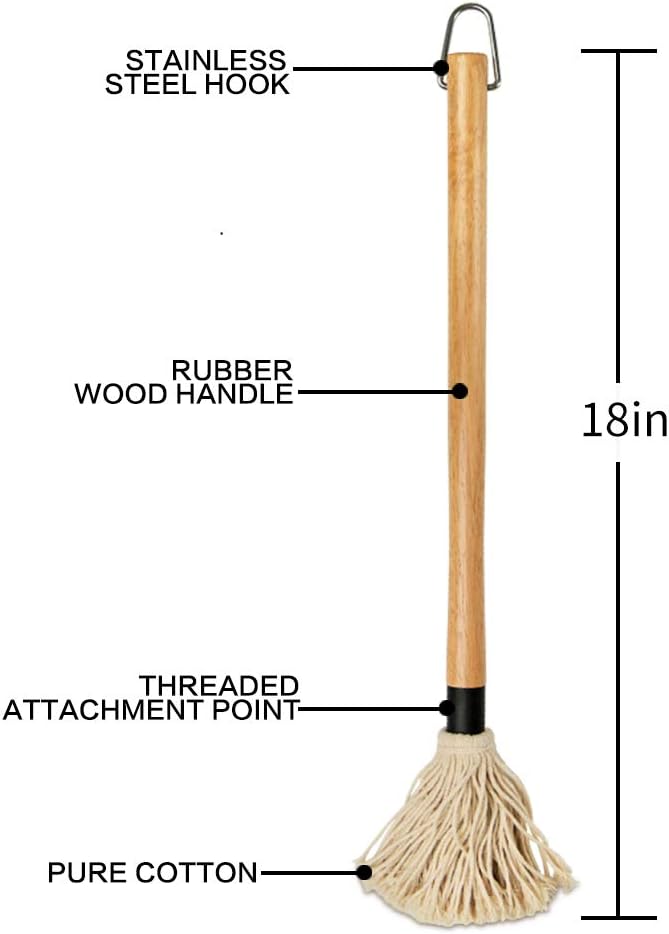 YFWOOD BBQ Mop Brushes for Sauce,18 Inch Grill Basting Mop Wooden Long Handle BBQ Mop with 4 Extra Replacement Heads for BBQ Grilling Smoking Steak