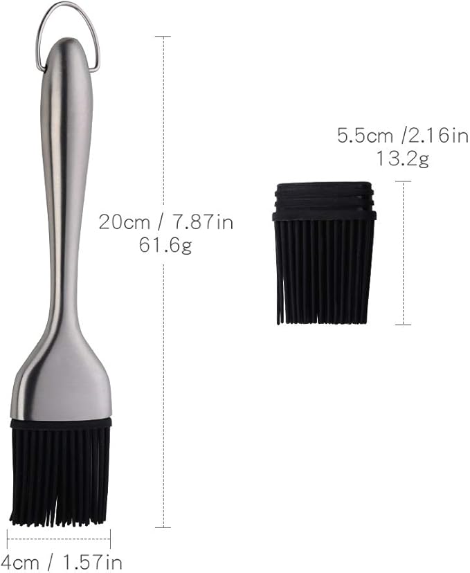 2 Pack Grill Basting Brush with 2 Pack Back Up Silicone Brush Heads, No Shed Bristles Stainless Steel Handles Heatproof Rust Resistant, Pastry Brushes for Kitchen Cooking BBQ, Dishwasher Safe Silver