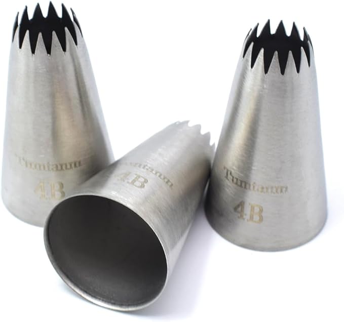 Piping Tips, 4B 3Pcs Large Icing Piping Tips Stainless Steel Seamless Set for Cupcakes Cake Decoration and Baker