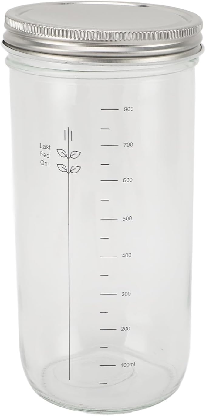 34oz Sourdough Bread Starter Kit, Glass Jar with Silicone Lid, Thermometer, Cloth Cover and Scraper, for Sourdough Bread Baking Supplies, Fun yeast lovers