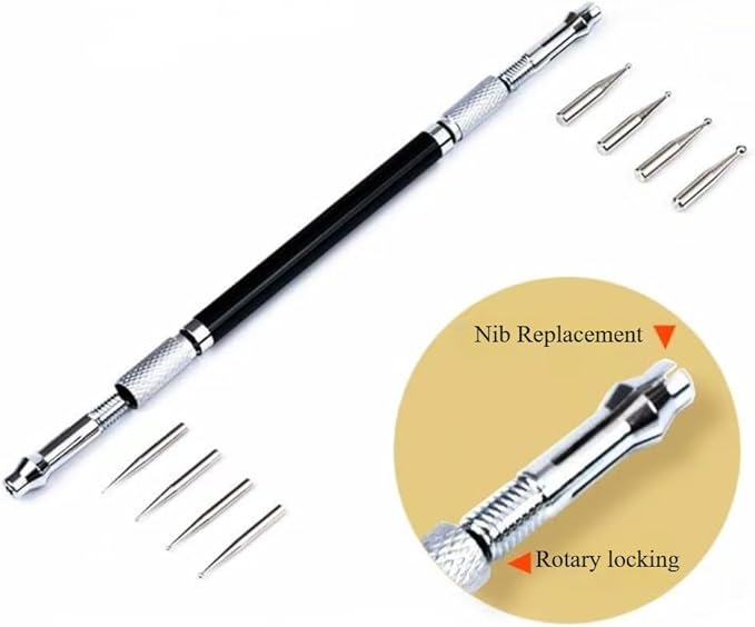 citian Dual Tipped Leather Craft Stylus with 8 Replaceable Ballpoint Heads (0.6-3mm), for Embossing, Carving & Modeling, Spoon & Pen Ends