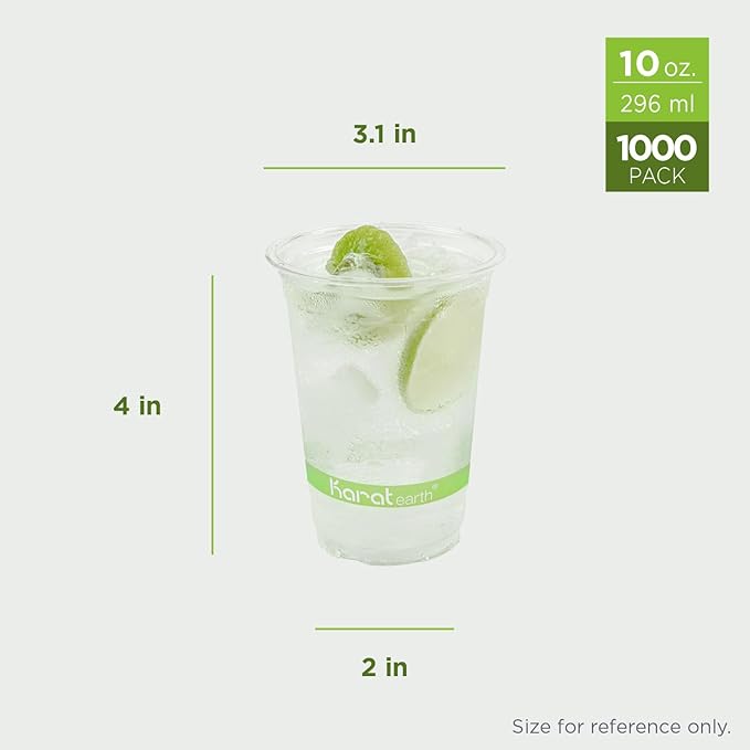 KARAT EARTH [1,000 ct - 10 oz Compostable PLA Plastic Cups, BPI Certified Disposable Renewable Small Cups for Water, Tasting and More | Green Line