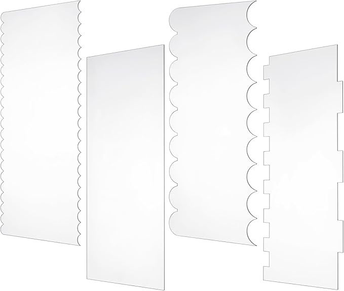 4pcs Acrylic Cake Scrapers Clear Cake Combs Icing Frosting Buttercream Edge Smoother Large Clear Acrylic Scraper for Icing Perfect for Butter Cream Frosting Decorating