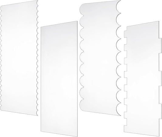 4pcs Acrylic Cake Scrapers Clear Cake Combs Icing Frosting Buttercream Edge Smoother Large Clear Acrylic Scraper for Icing Perfect for Butter Cream Frosting Decorating