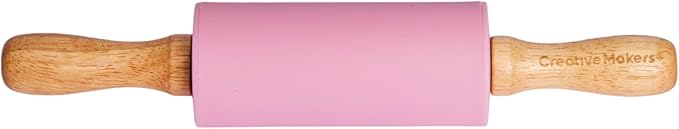 Small Rolling Pin for Kids, Non-Stick Silicone Surface with Wooden Handles for Play Dough and Baking Rolling Pin (Light Pink)