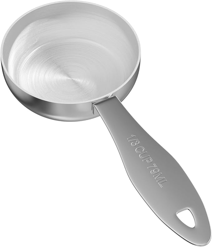 1PCS 1/3Cup(79ml) Stainless Steel Measuring Cup, Heavy-duty Single Metal Scoop for Wet and Dry Ingredients, Great Kitchen Gadgets for Cooking
