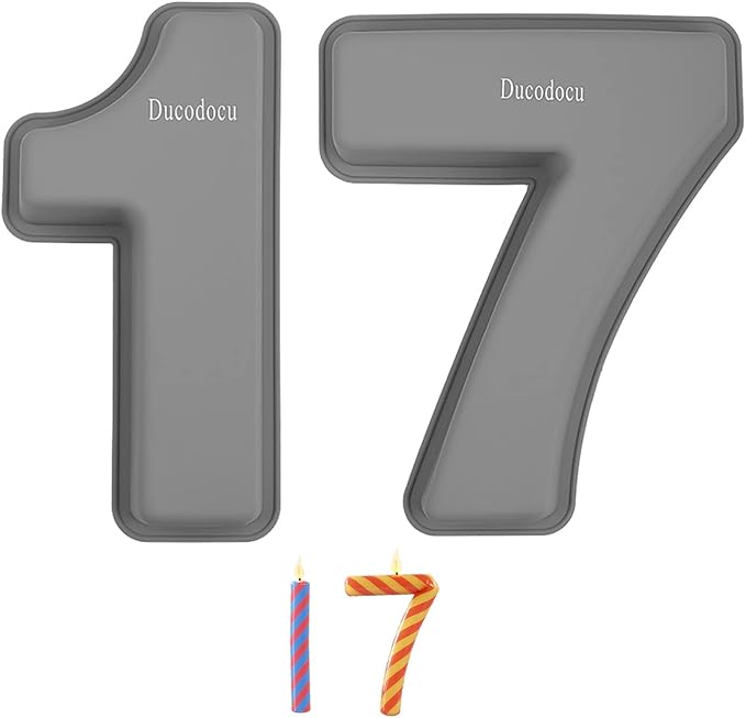 Ducodocu Silicone Number Cake Pan Large 3D Number Cake Mold Baking Forms Novel Cake Tins DIY Baking Mold for 17/71th Birthday Wedding Anniversary 10 inch Number of 1&7