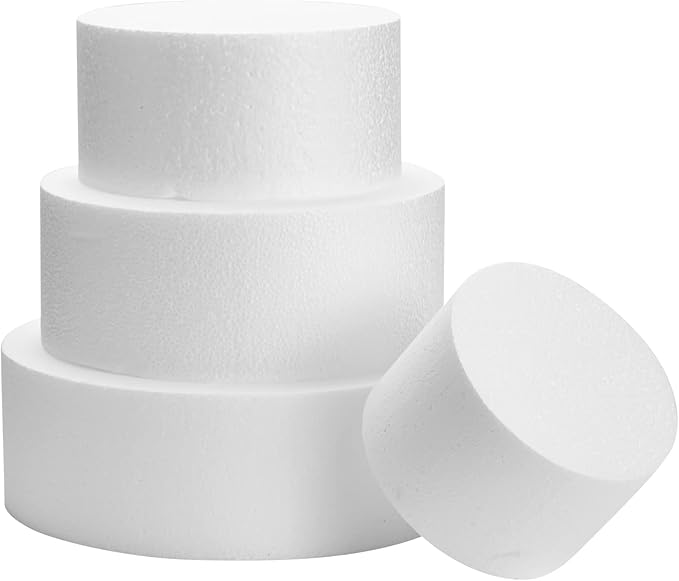 Juvale Round Foam Cake Dummy - Wedding Cake Display Platform - Stackable Tier Stacking Kit - Practice Decorating Supplies - 6", 8", 10" & 12" Tiers, 16" Tall