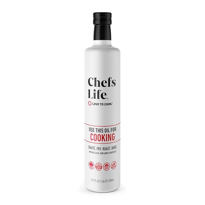Chefs Life Cooking Oil - Gourmet Oil for Cooking, Blend of Olive Oil, Avocado Oil, Sunflower Oil & Grapeseed Oil, Non GMO - 16.9 Fl Oz (1 Bottle)