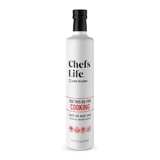 Chefs Life Cooking Oil - Gourmet Oil for Cooking, Blend of Olive Oil, Avocado Oil, Sunflower Oil & Grapeseed Oil, Non GMO - 16.9 Fl Oz (1 Bottle)