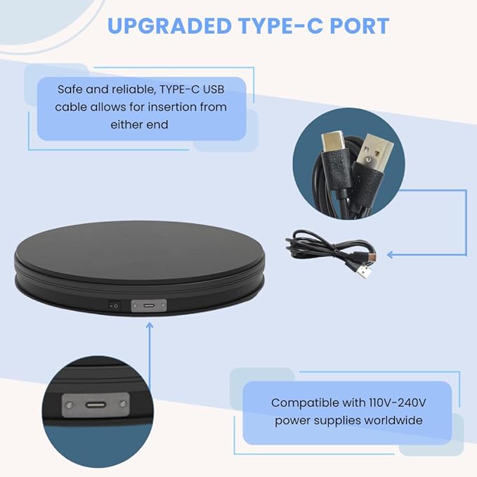 fotoconic Black Electric Motorized Rotating Turntable Display Stand, 14 Inch / 35cm Diameter, 110 Lb Centric Loading for Shop Display