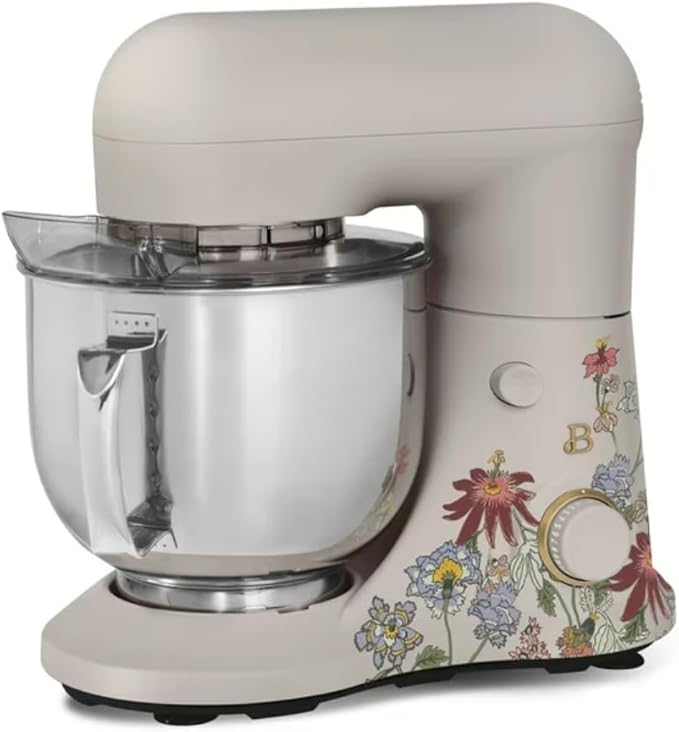 Beautiful 5.3QT 300W Stand Mixer with 12 Speeds, Tilt-Head, Splash Guard & Dishwasher-Safe Accessories, Soft Matte Finish – Mixes Up to 9 Dozen Cookies (Wildflower Porcini Taupe)