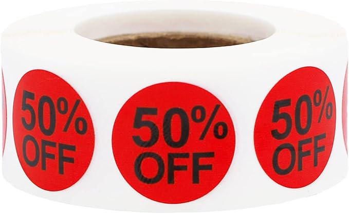 InStockLabels Discount Stickers for Retail, 500 Labels per Roll, 3/4 Inch Round – Sale Stickers for Clearance Event, Easy Peel Tags, Semi-Gloss Adhesive, Apparel-Safe & Residue-Free for Discount Sales