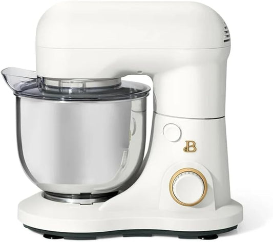 Beautiful 3.5QT 300W Stand Mixer with 12 Speeds, Tilt-Head, Splash Guard & Dishwasher-Safe Accessories, Soft Matte Finish Mixes Up to 5 Dozen Cookies, White Icing