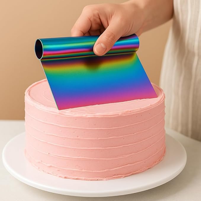 Premium Metal Cake Scraper & Pastry Cutter – Multi-Purpose Stainless Steel Dough Scraper with Ruler – Non-Slip Grip – Ideal for – Gold, Rose Gold & Rainbow Colors (rainbow)