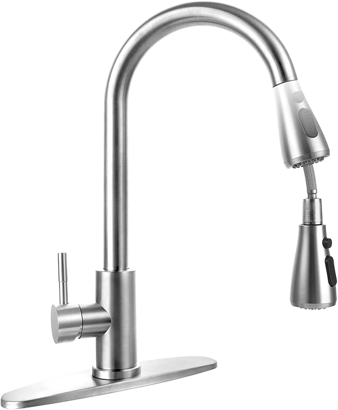 Stainless Steel 304 Kitchen Sink Faucet with Pull Down Spray Outdoor RV Kitchen Faucet Pull Out Extension Utility Farmhouse Faucets for Sink 1 Hole,Single Handle Rent Apartment Dorm