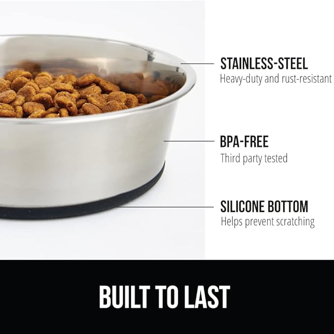 GORILLA GRIP Dog Bowl, Holds 4 Cups (32 fl oz), Heavy Duty Metal Food and Water Bowl for Feeding Dogs and Cats, Easy Clean, Dishwasher Safe, Rust Resistant Stainless Steel, BPA Free Rubber Base, Black
