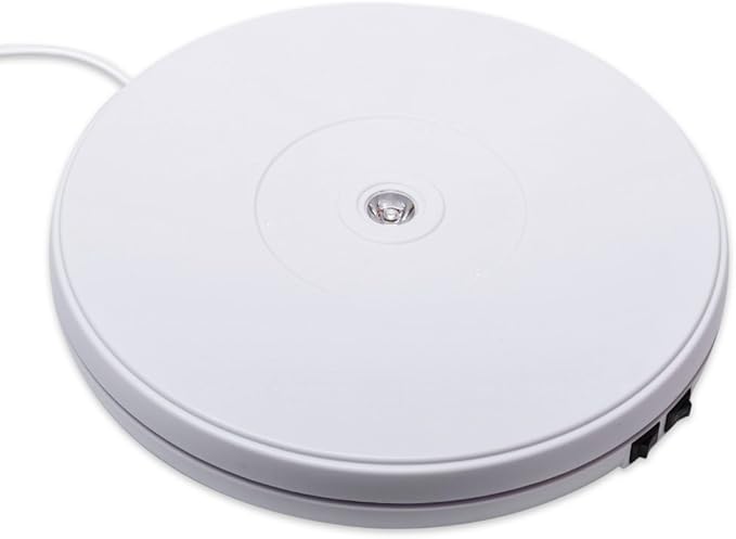 fotoconic White Electric Motorized Rotating Turntable Display Stand with LED, Type-C Cable, 10 Inch / 25cm Diameter, 20 Lbs Centric Loading for Shop Display