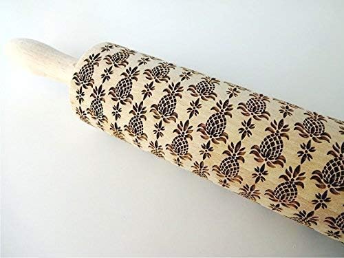 Embossing Rolling Pin PINEAPPLE. Laser Engraved Dough Roller for Embossing Homemade Cookies or Clay by Algis Crafts