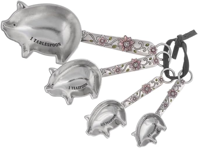 Ganz 4-Piece Measuring Spoons Set, Farmhouse Pigs with Flowers
