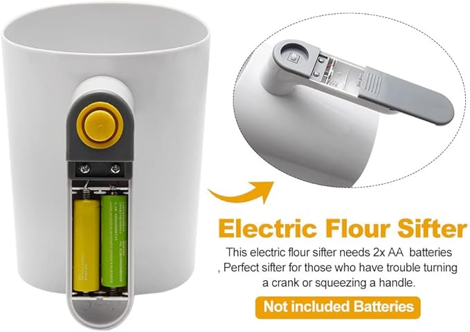 Electric Flour Sifter, Handheld Battery Operated Stainless Steel Mesh Shaker, Cup Shape Powder Shaker Strainer Kitchen Cooking Baking Pastry Tools 4 Cup/1L Capacity(White)