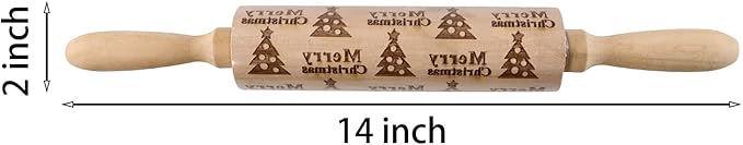 4Pack Christmas Wooden 3D Rolling Pins Embossed, Embossing Rolling Pin with Engraved Christmas Themed Symbols for Baking Embossed Cookies,Rolling Pin Kitchen Tool(14 in)