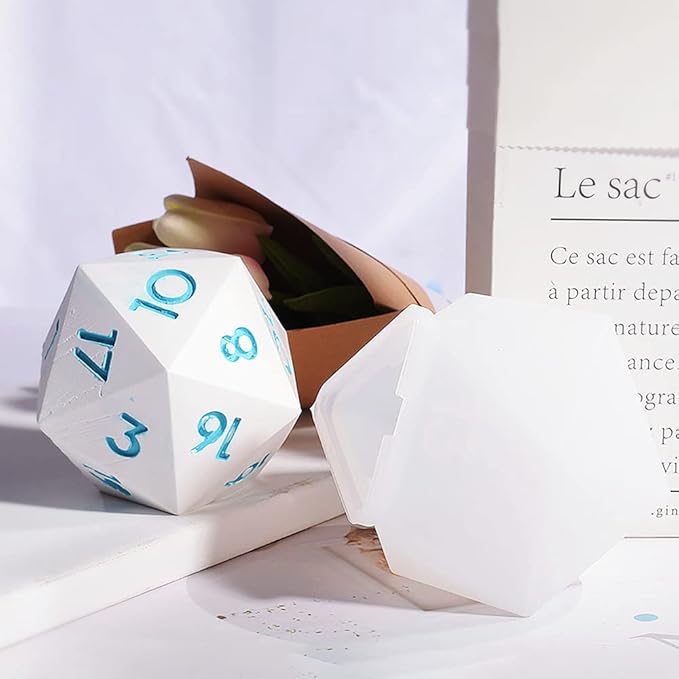 Large Silicone Polyhedral Dice Molds 2 Styles with D20, and D12 Resin Casting Mold DND for DIY Resin, Dice, Jewelry, Candles, Crafts Board RPG Games white