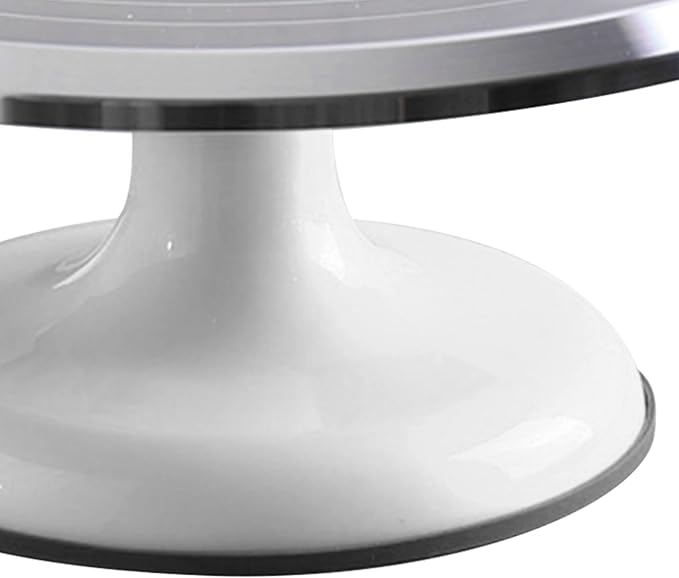 Revolving Cake Decorating Stand, Silent Bearing Cake Turntable 10 Inch Sturdy Rounded Edges Professional Aluminum Alloy for Cake Decorating Supplies (White)