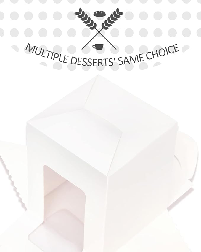 qiqee 100Packs Cupcake Boxes Individual Cupcake Holders Disposable White Single Cupcake Boxes with Window 3.7 * 3.7 * 4.5inch Cupcake Containers