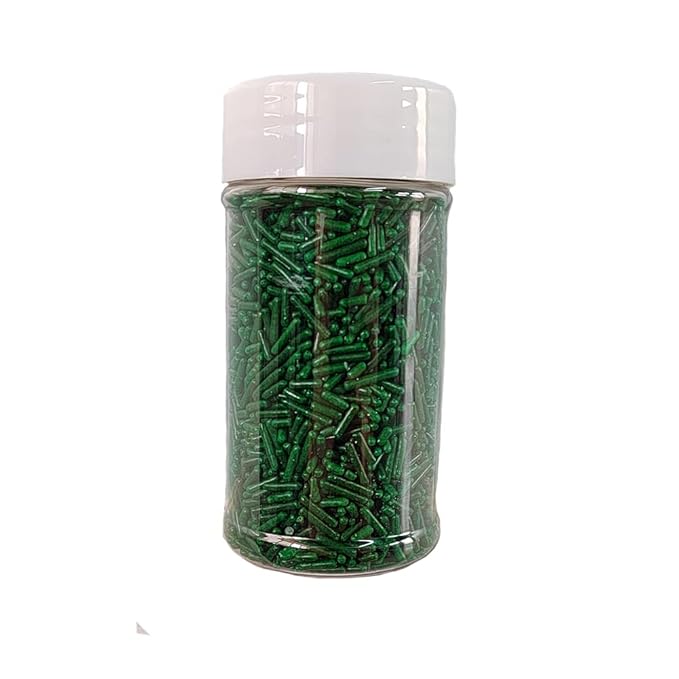 Homankit Green Jimmies Sprinkles Edible White Sprinkle Candy Soft Jimmies Toppings for Ice Cream, Cupcake, Cake, Cookie, Dessert Decorating 2.75 Ounces