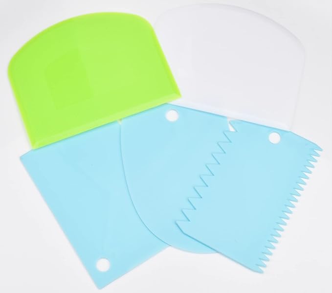 Multipurpose Bowl, Cake Scraper and Dish Scraper Smoother, 5 Pcs Flexible Plastic Dough Cutter, Bench Scraper for Baking Kitchen (Blue)