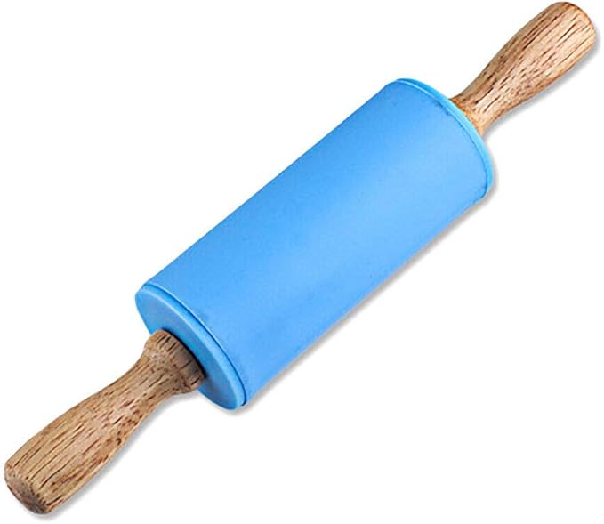Small Wooden Handle Rolling Pin for Kids - Non-Stick Silicone Rodillo for Reposteria & Masa