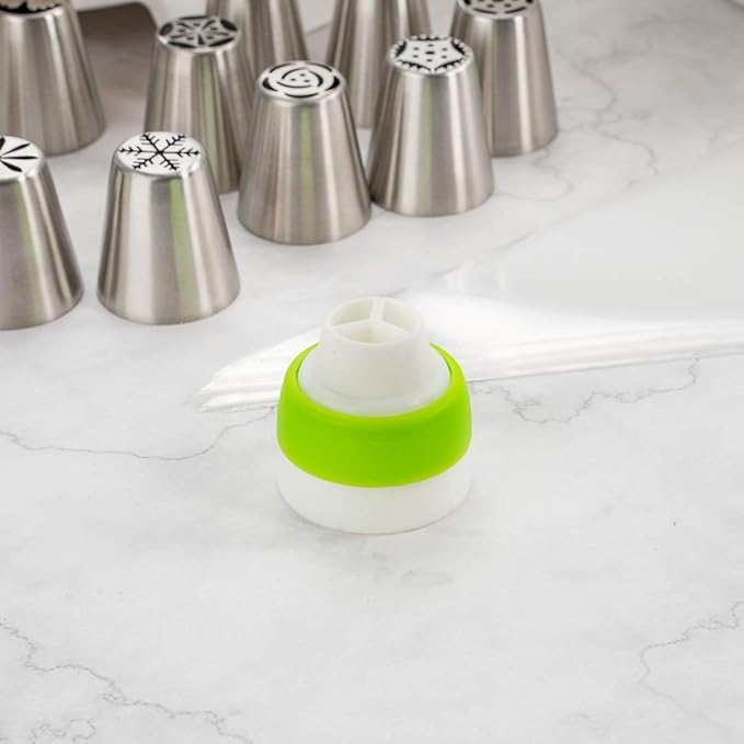 Restaurantware Pastry Tek Tri-Color Coupler 1 Durable Russian Tips - Dishwashable For Decorating Desserts White Plastic 3-Color Coupler