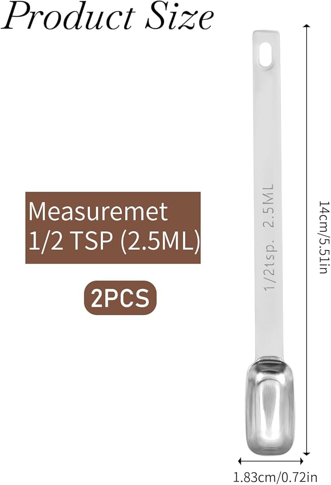 2PCS 1/2 Teaspoon Stainless Steel Single Measuring Spoon 2.5 ml Teaspoon Rectangular Individual Measuring Spoons (1/2Tsp | 2.5 ML | 2.5 cc | 1/2 Tablespoon)