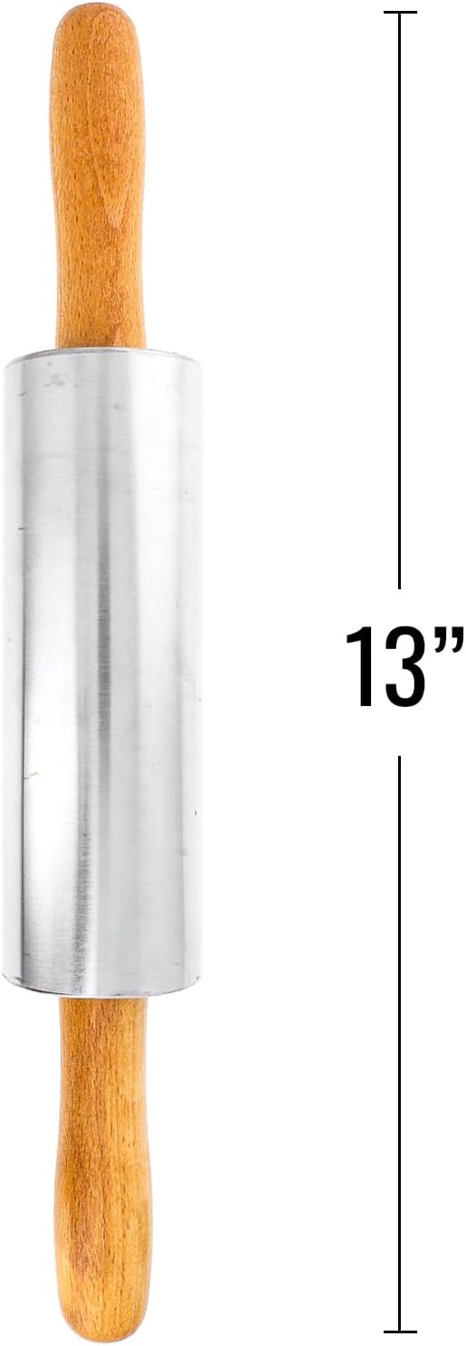 Beille Oak Wood Stainless Steel Barrel Classic Bakers Rolling Pin Baking Supplies Kitchen Essentials (2 Sizes) (13 Inch)