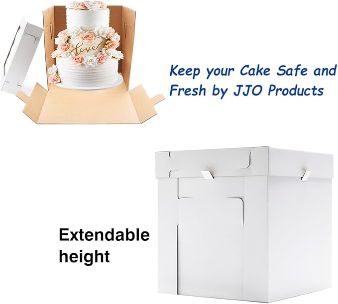 JJO Tall Cake Boxes for Tier Cakes, 6 Pack 12x12x12 Inch,White Cake Boxes with Window,Sturdy Tall Cake Carrier, Disposable Cake Containers