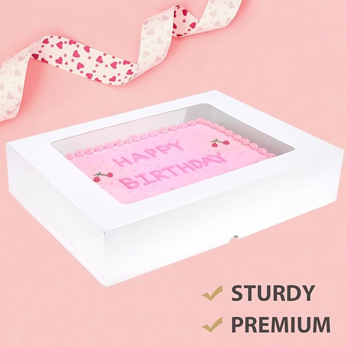 6 Pack 19x14x4 Inch Auto-Popup Large Rectangle Cake Boxes with Thick Cake Boards, Half Sheet Bakery Boxes for Pastry Baking,Cupcake,Muffins & Pie