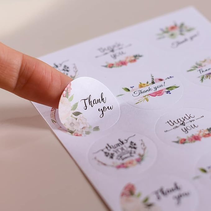 100-500 Pack Personalized Stickers Labels Floral Round Custom Labels with Your own Business Logo for Favors Wedding Birthday Party Baby Shower(Design 15)
