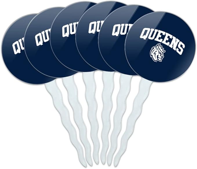 Queens University of Charlotte Primary Logo Cupcake Picks Toppers Decoration Set of 6