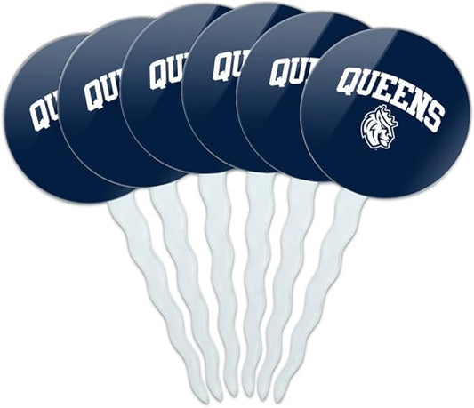 Queens University of Charlotte Primary Logo Cupcake Picks Toppers Decoration Set of 6