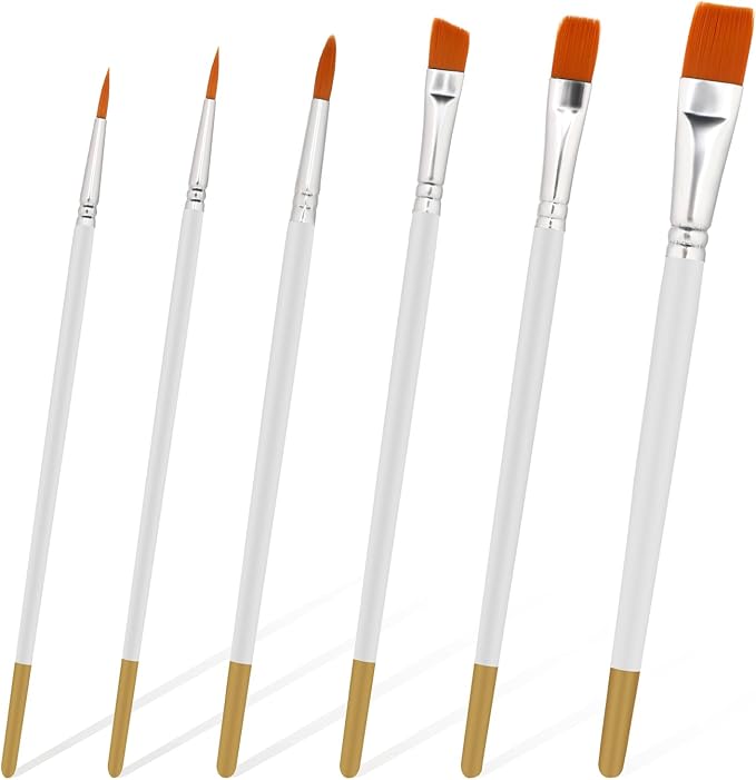 6 PCS Cake Painting Brushes Set Food Safe Paint Brushes, Soft Cake Decorating Brush Kit, Craft Basting Brush Fondant Tools for Dusting Edible Glitter Pastry Cookie Baking Decoration (White)