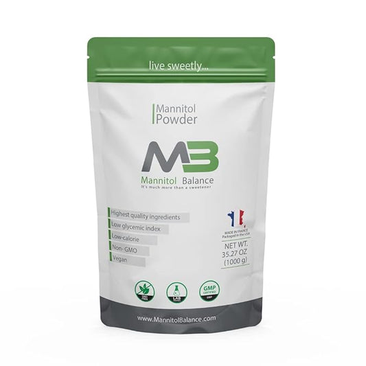 The Original Mannitol Balance - 1kg (2.2 lbs) Mannitol Powder - Natural Sugar Alternative Sweetener - Pure, Healthy, GMO-Free, Vegan - Low Calorie & Glycemic Index Supplemen
