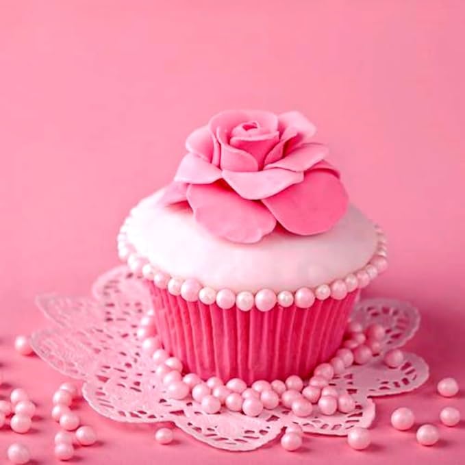 Edible Pink Sugar Pearls Sprinkles Candy Mix Size Pearls Cake Decorations Cupcake Toppers Cookie Decorating Perfect for Wedding Party Valentine Halloween Christmas Supplies 4.58OZ