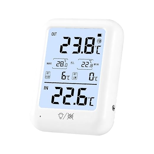 Digital Fridge Thermometer with Probe, High/Low Temp Alarm & 24H Max/Min Memory, Indoor/Outdoor LED Display with Backlight, External Sensor for Refrigerator Freezer and Food Storage